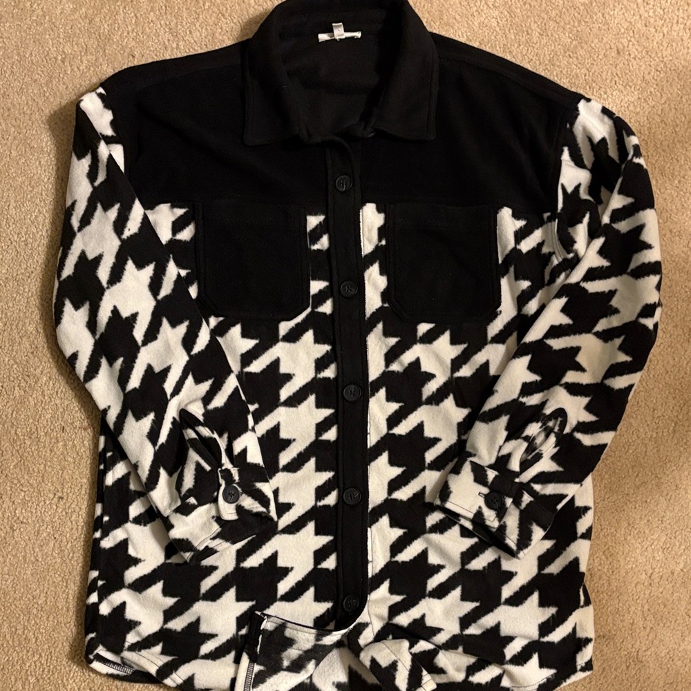 Maurices Black & White Houndstooth Teddy Jacket - Picture 1 of 4
